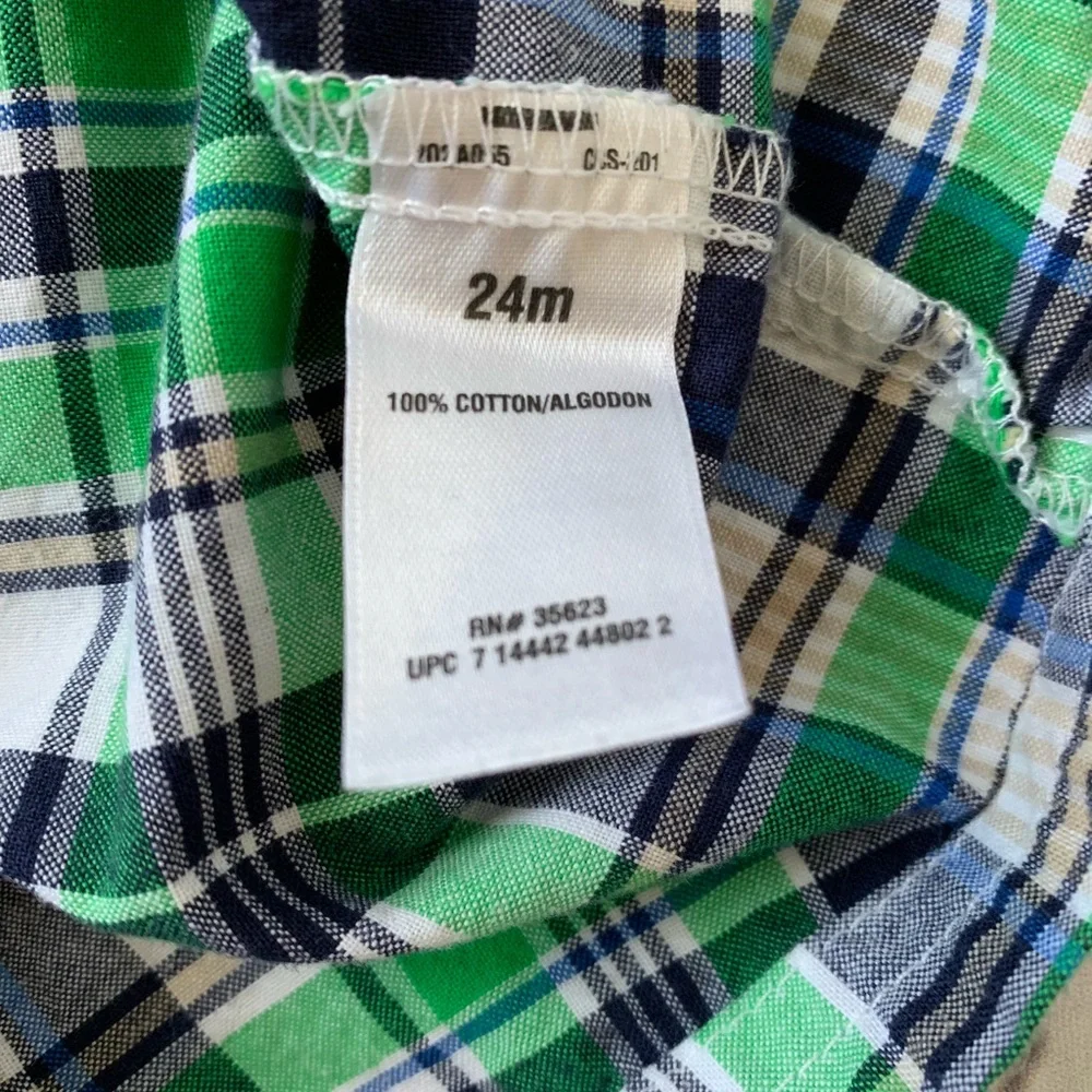 Carter’s Super-Fun Green & Blue Plaid Button Up Romper Toddler Size 24M